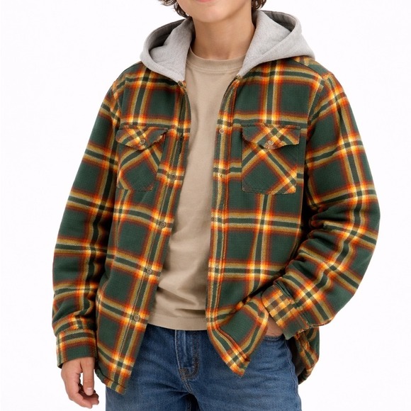 L.L. Bean Other - LL Bean Fleece Lined Plaid Flannel Hoodie Shirt Jacket Kids Large 14-16 Outdoor